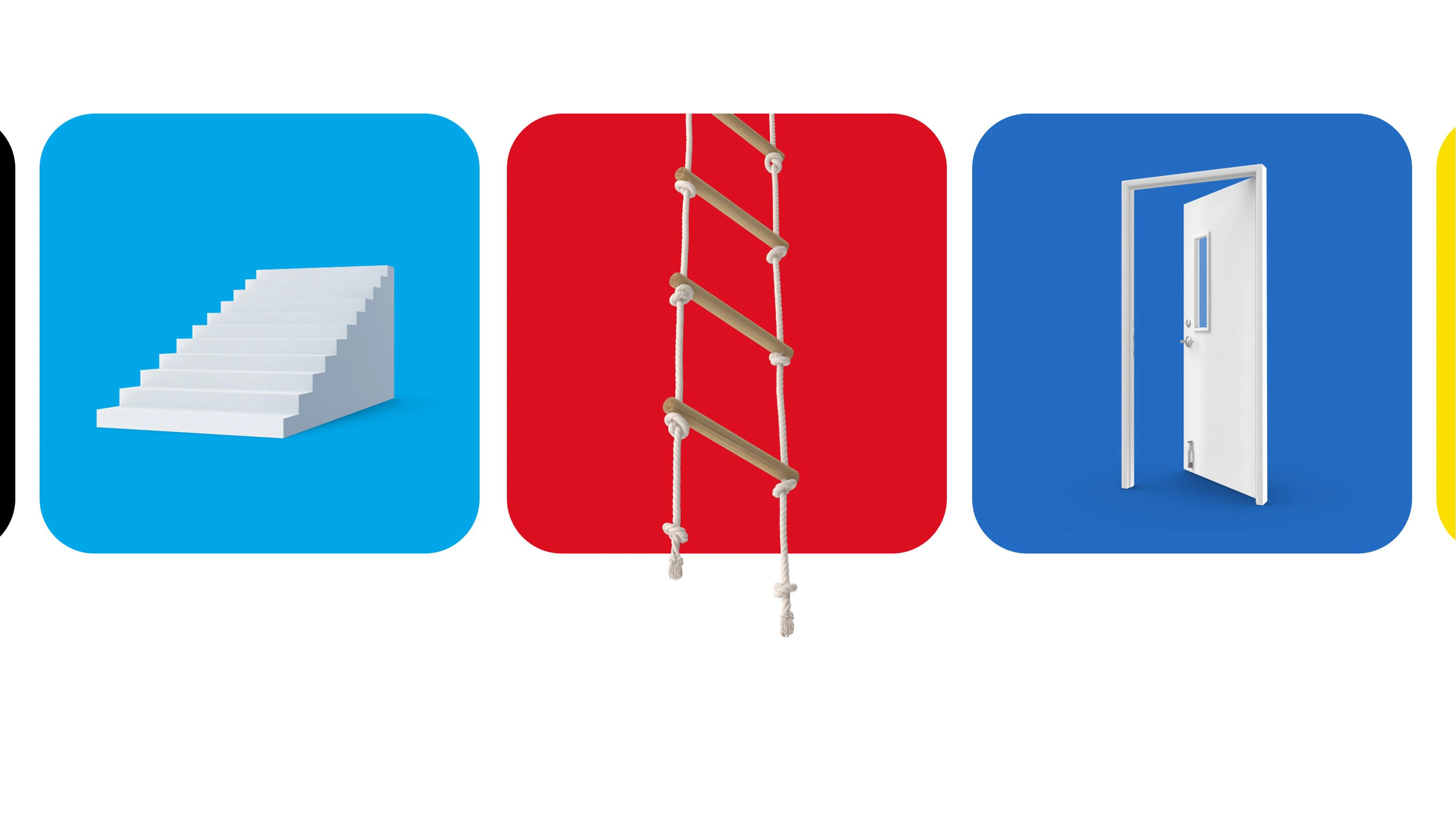 Steps, a ladder, and an open door