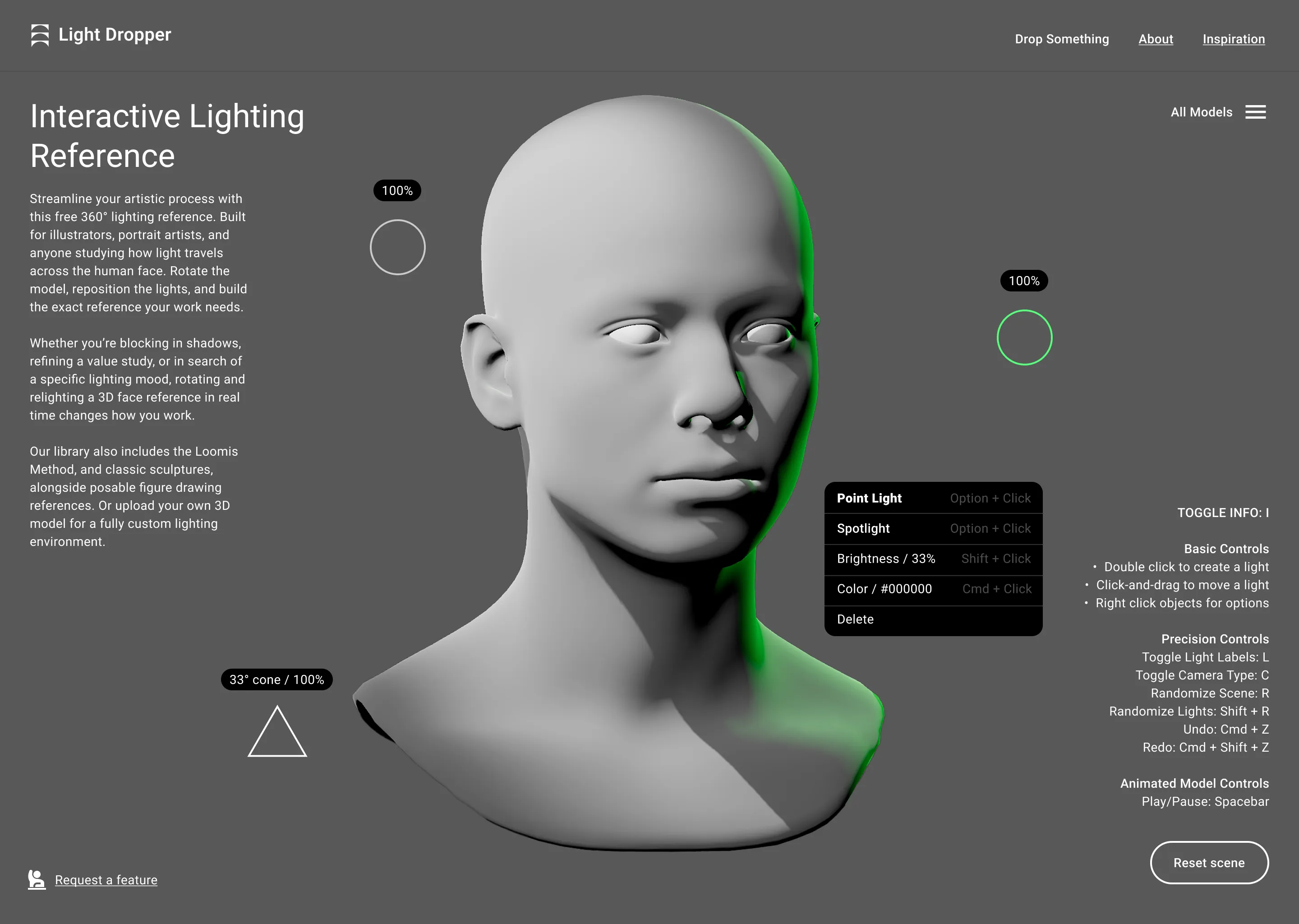 Interface design for lighting reference tool