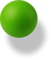 Bright green ball casting a soft shadow on a white background.