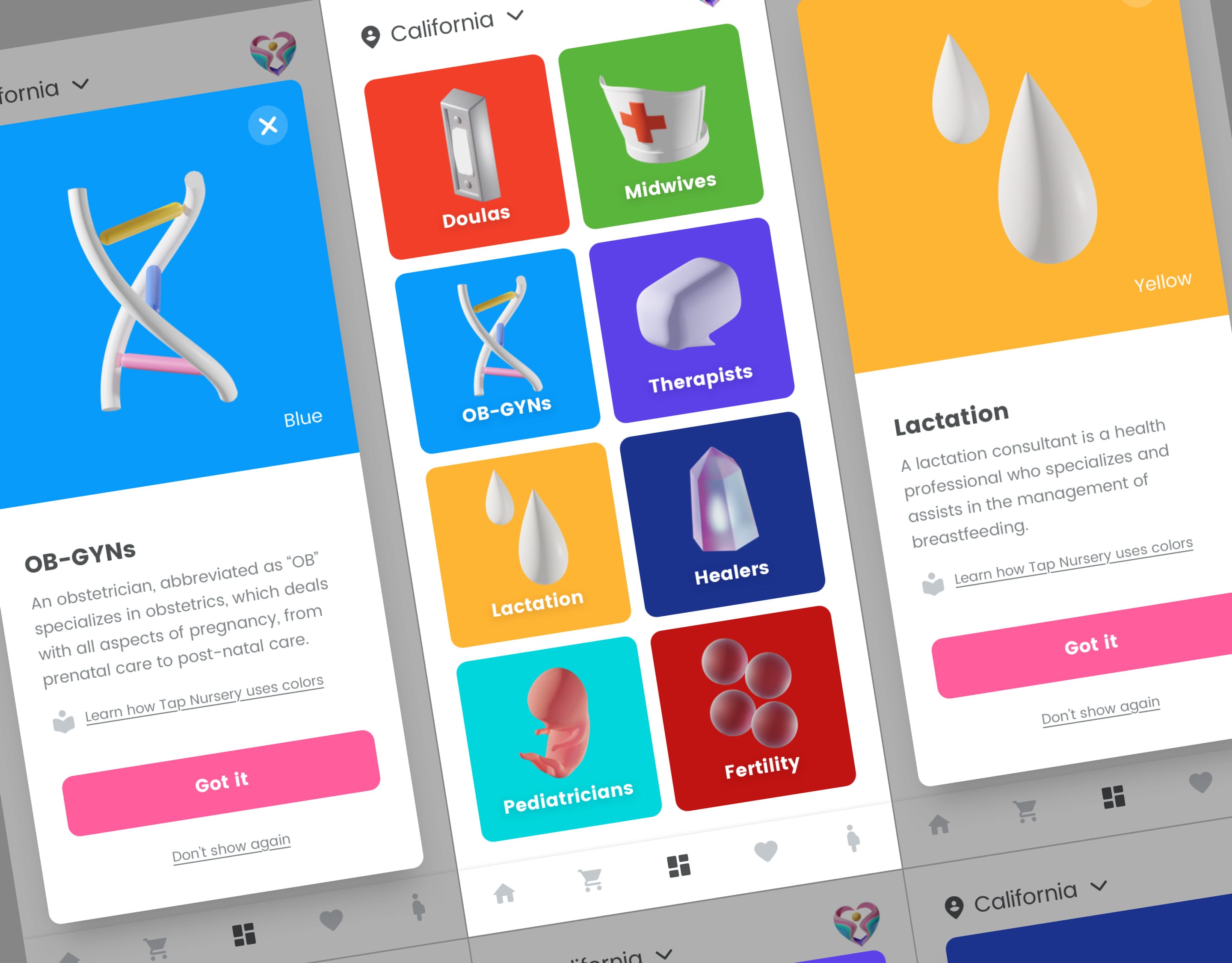 Various screenshots of iOs app designs