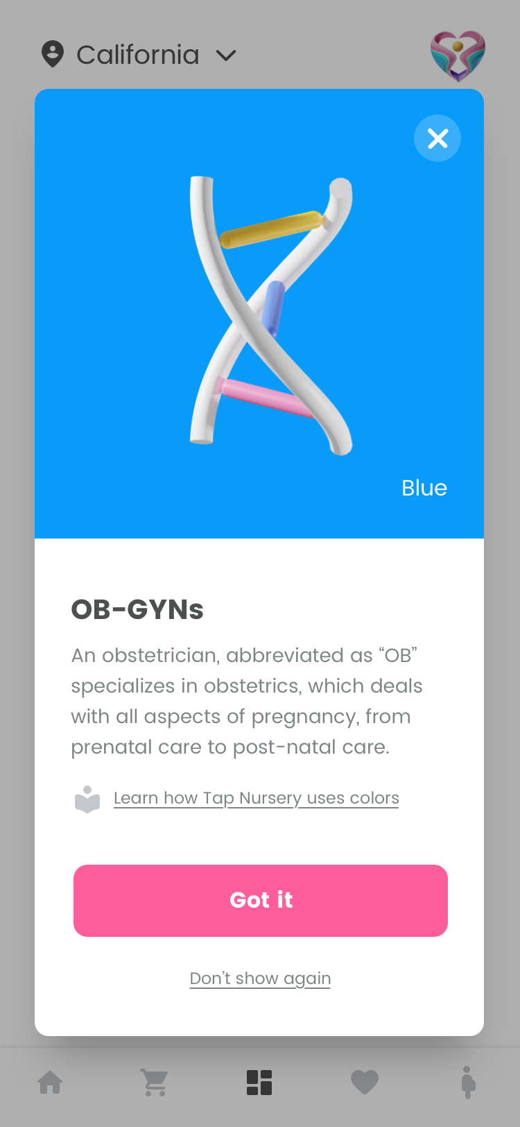 UI design with blue modal window